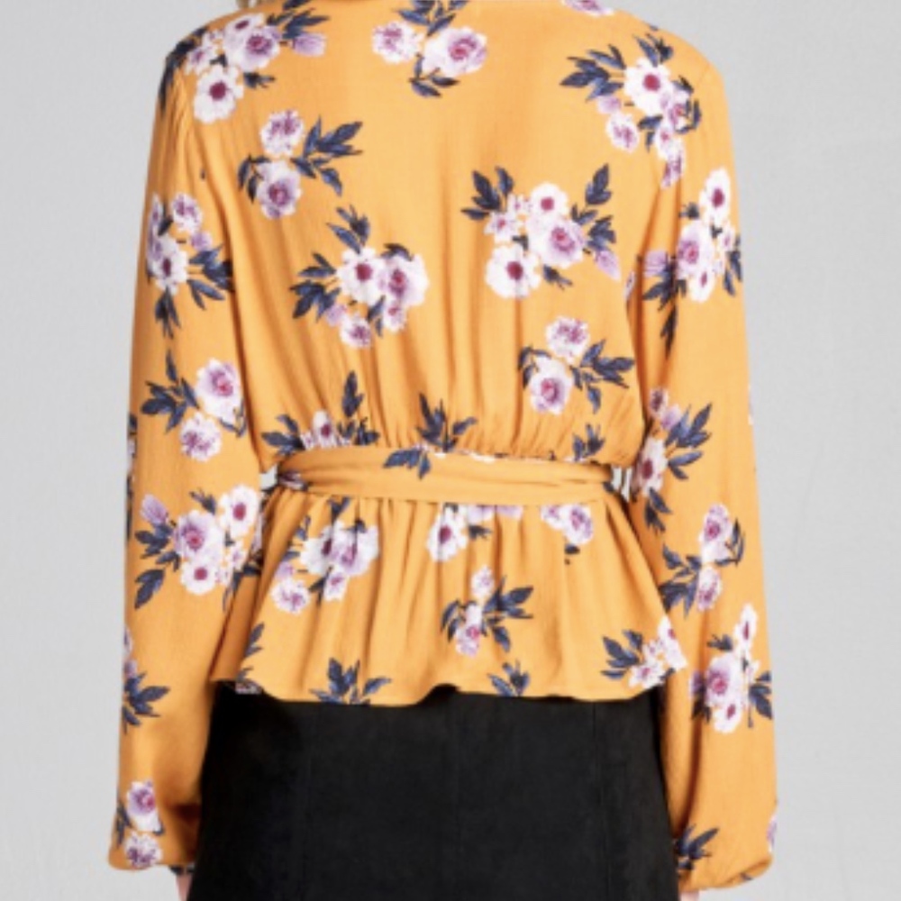 🆕 LAST 1: Mustard Floral Tie-Waist Blouse - Picture 3 of 7